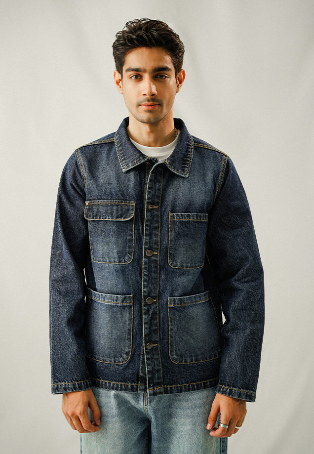 XAYWEAR Multi Pocket Over Shirt - Washed Out Denim Blue