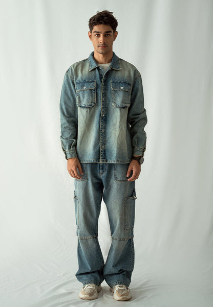XAYWEAR Denim Over Shirt With Flap Pockets Overdyed