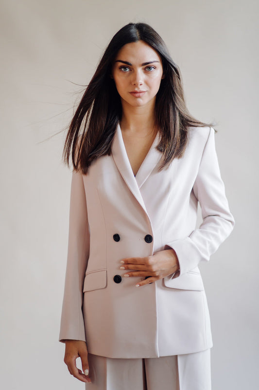 XAYWEAR™ Elegant Cream Double-Breasted Blazer for Women XR524 - (Limited Time Offer) - XAYWEAR