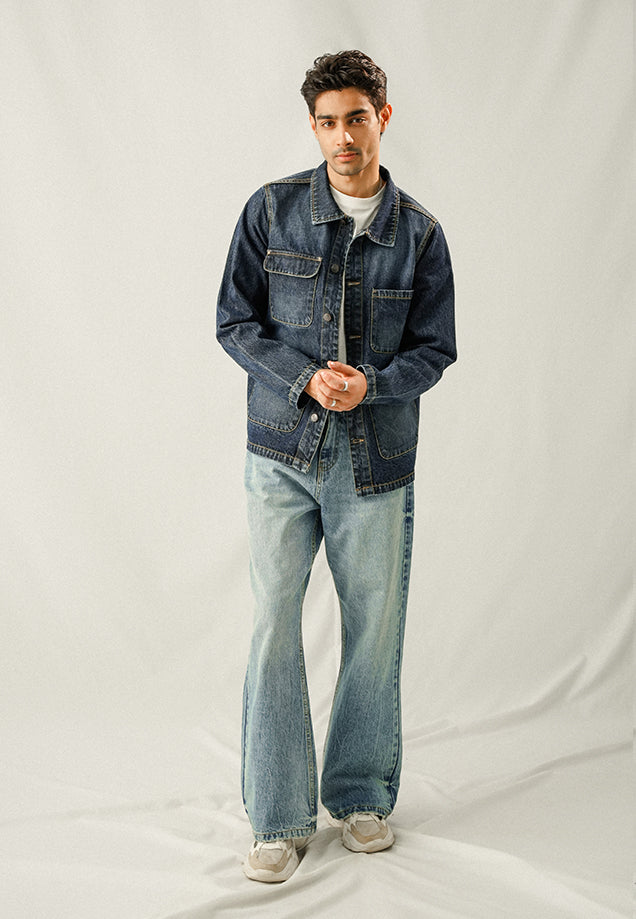 XAYWEAR Multi Pocket Over Shirt - Washed Out Denim Blue