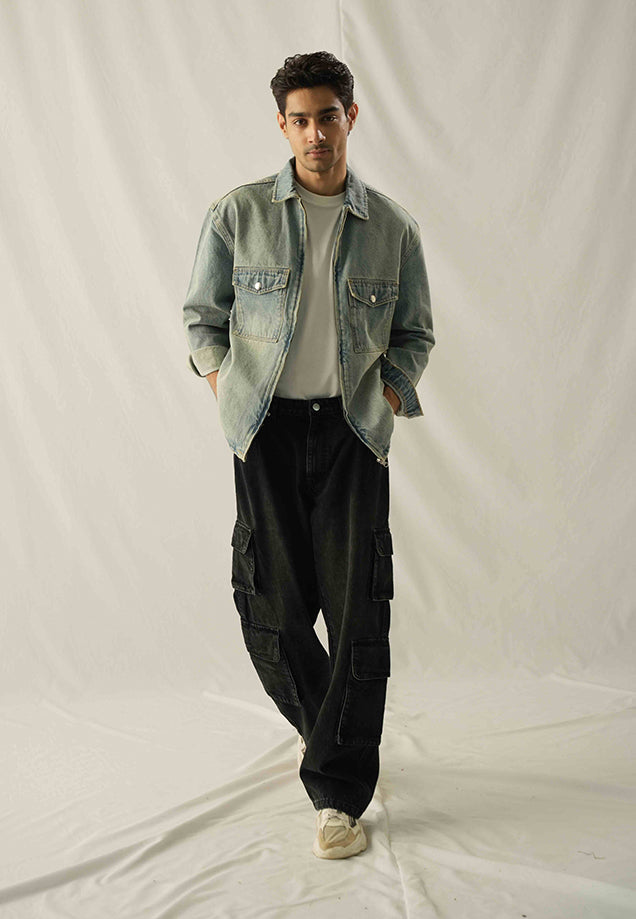 XAYWEAR Relax Fit Zip Up Over Shirt - Tint Over Dyed