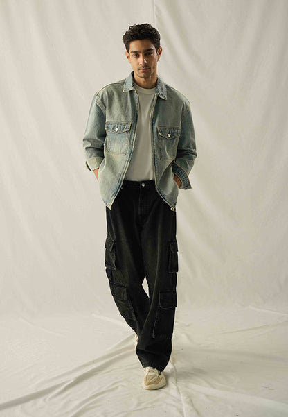 XAYWEAR Relax Fit Zip Up Over Shirt - Tint Over Dyed