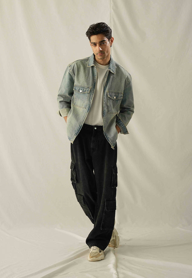 XAYWEAR Relax Fit Zip Up Over Shirt - Tint Over Dyed