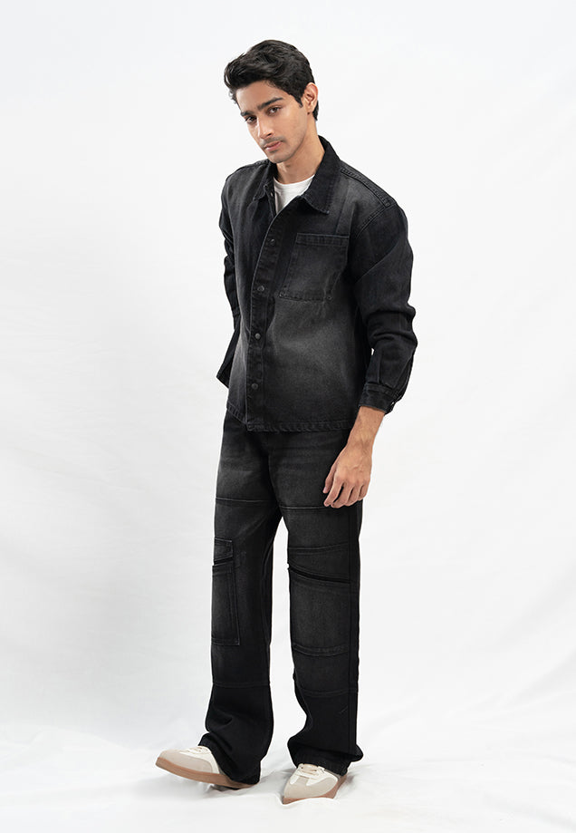 XAYWEAR Basic Denim Shirt - Black Stone Wash