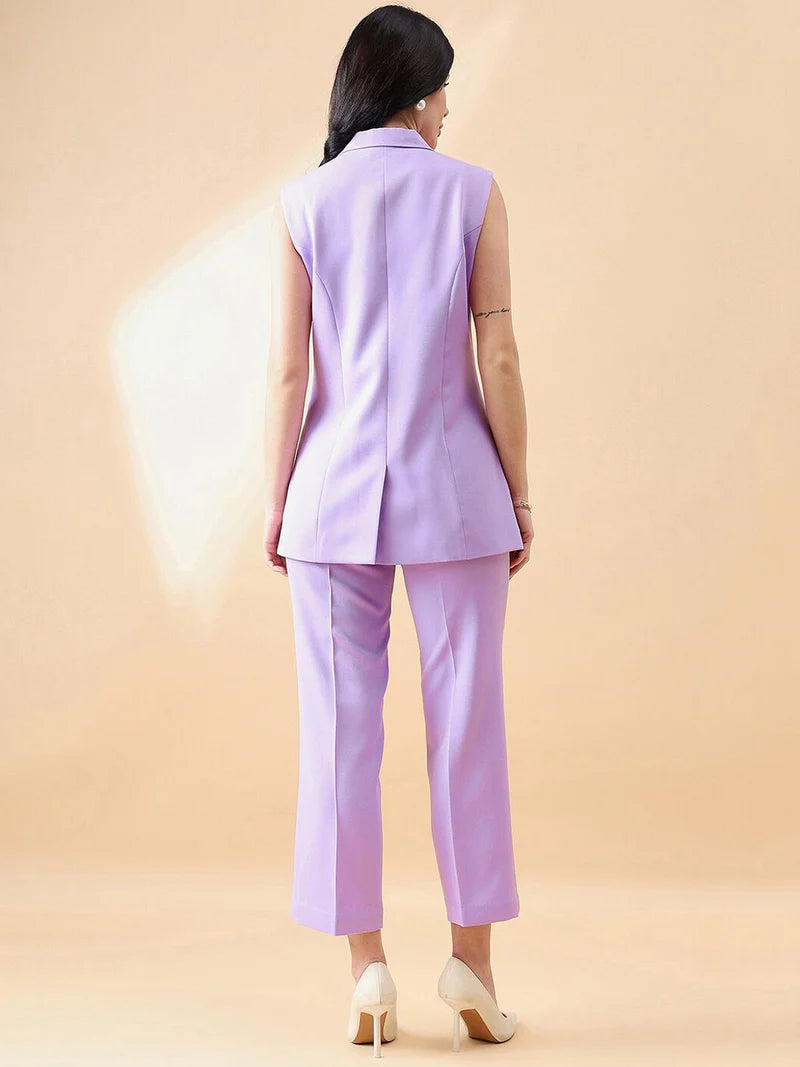 XAYWEAR Lavender Sleeveless Blazer Set for Chic Style