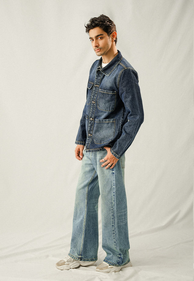 XAYWEAR Multi Pocket Over Shirt - Washed Out Denim Blue