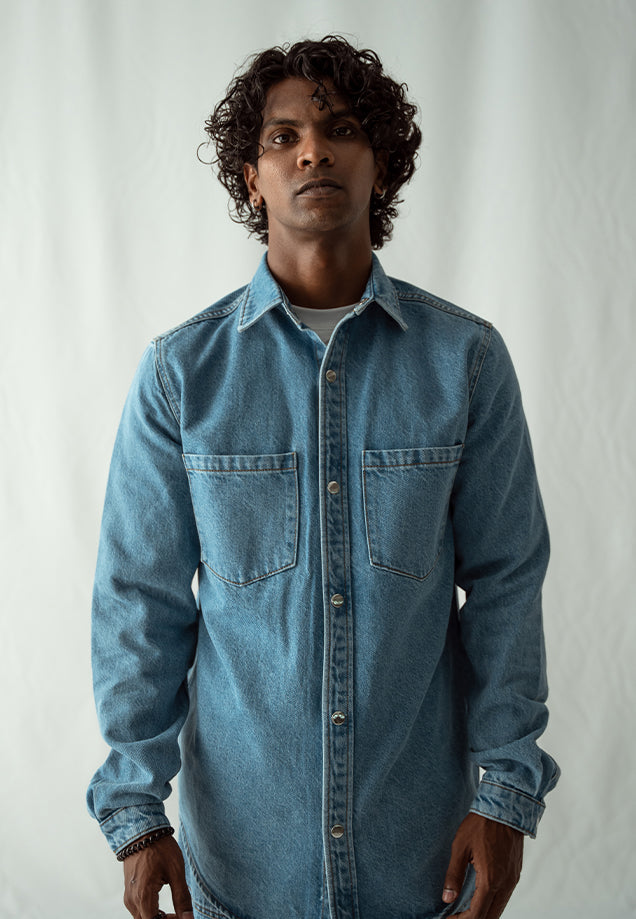 XAYWEAR Denim Over Shirt With Pockets - Mid Blue