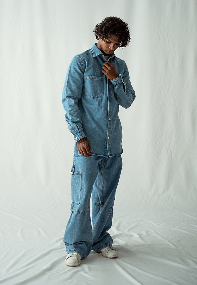 XAYWEAR Denim Over Shirt With Pockets - Mid Blue