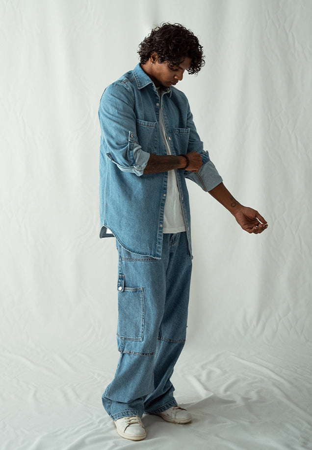 XAYWEAR Denim Over Shirt With Pockets - Mid Blue