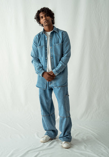 XAYWEAR Denim Over Shirt With Pockets - Mid Blue