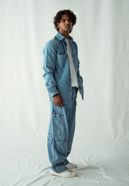 XAYWEAR Denim Over Shirt With Pockets - Mid Blue