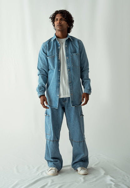 XAYWEAR Denim Over Shirt With Pockets - Mid Blue