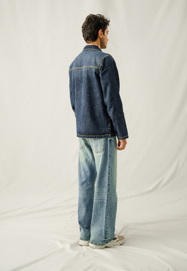 XAYWEAR Multi Pocket Over Shirt - Washed Out Denim Blue