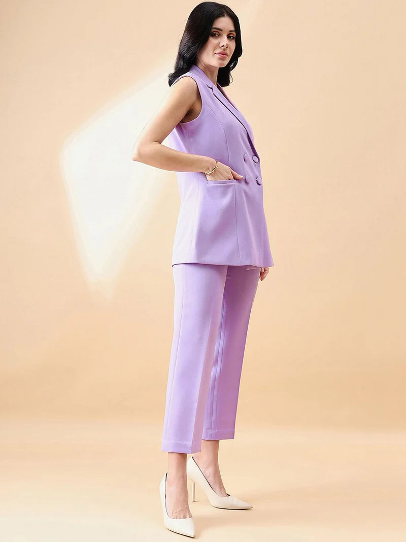 XAYWEAR Lavender Sleeveless Blazer Set for Chic Style