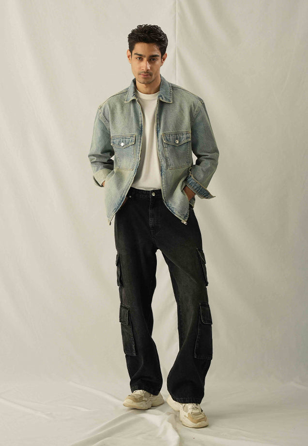 XAYWEAR Relax Fit Zip Up Over Shirt - Tint Over Dyed