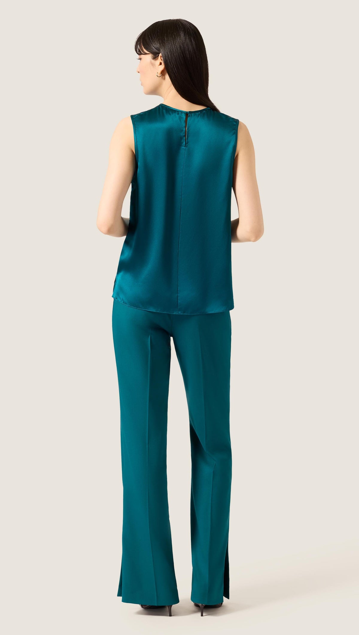 XAYWEAR Crewneck Tank in Silk Charmeuse | Deep Teal