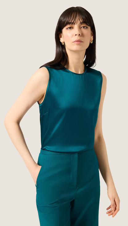XAYWEAR Crewneck Tank in Silk Charmeuse | Deep Teal