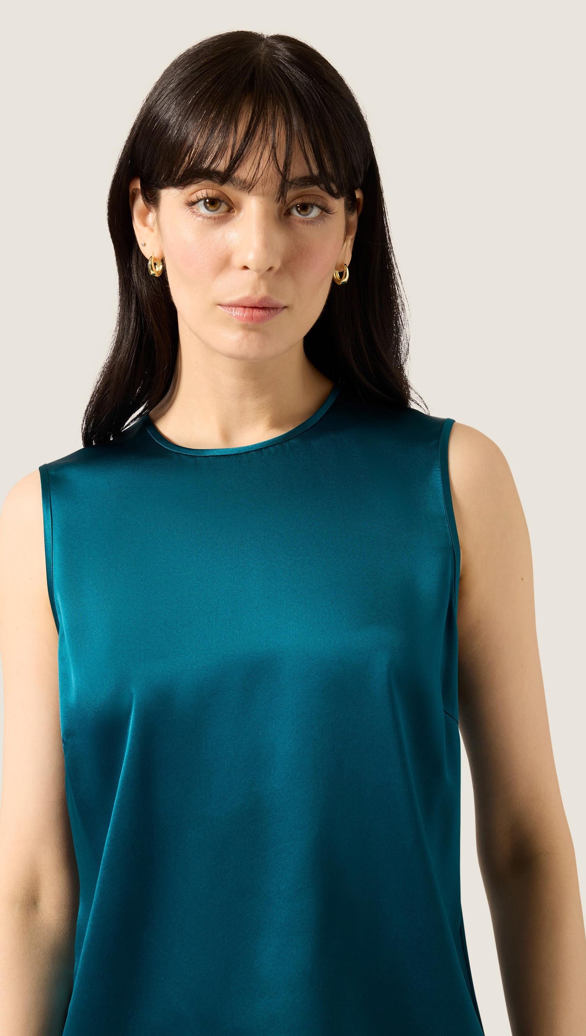 XAYWEAR Crewneck Tank in Silk Charmeuse | Deep Teal
