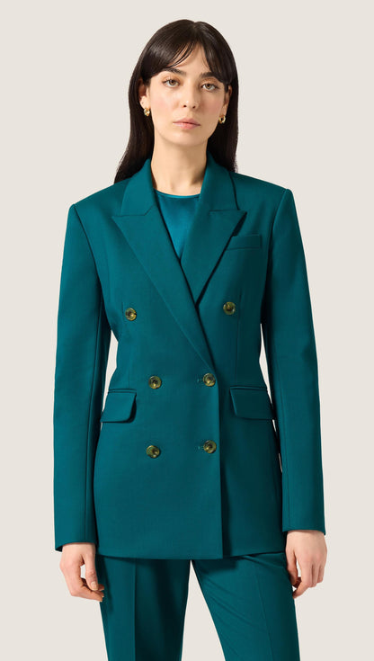 XAYWEAR Double-Breasted Blazer in Seasonless Wool | Deep Teal