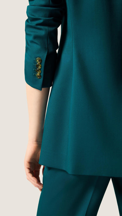 XAYWEAR Double-Breasted Blazer in Seasonless Wool | Deep Teal