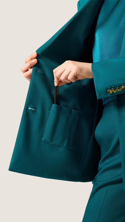 XAYWEAR Double-Breasted Blazer in Seasonless Wool | Deep Teal