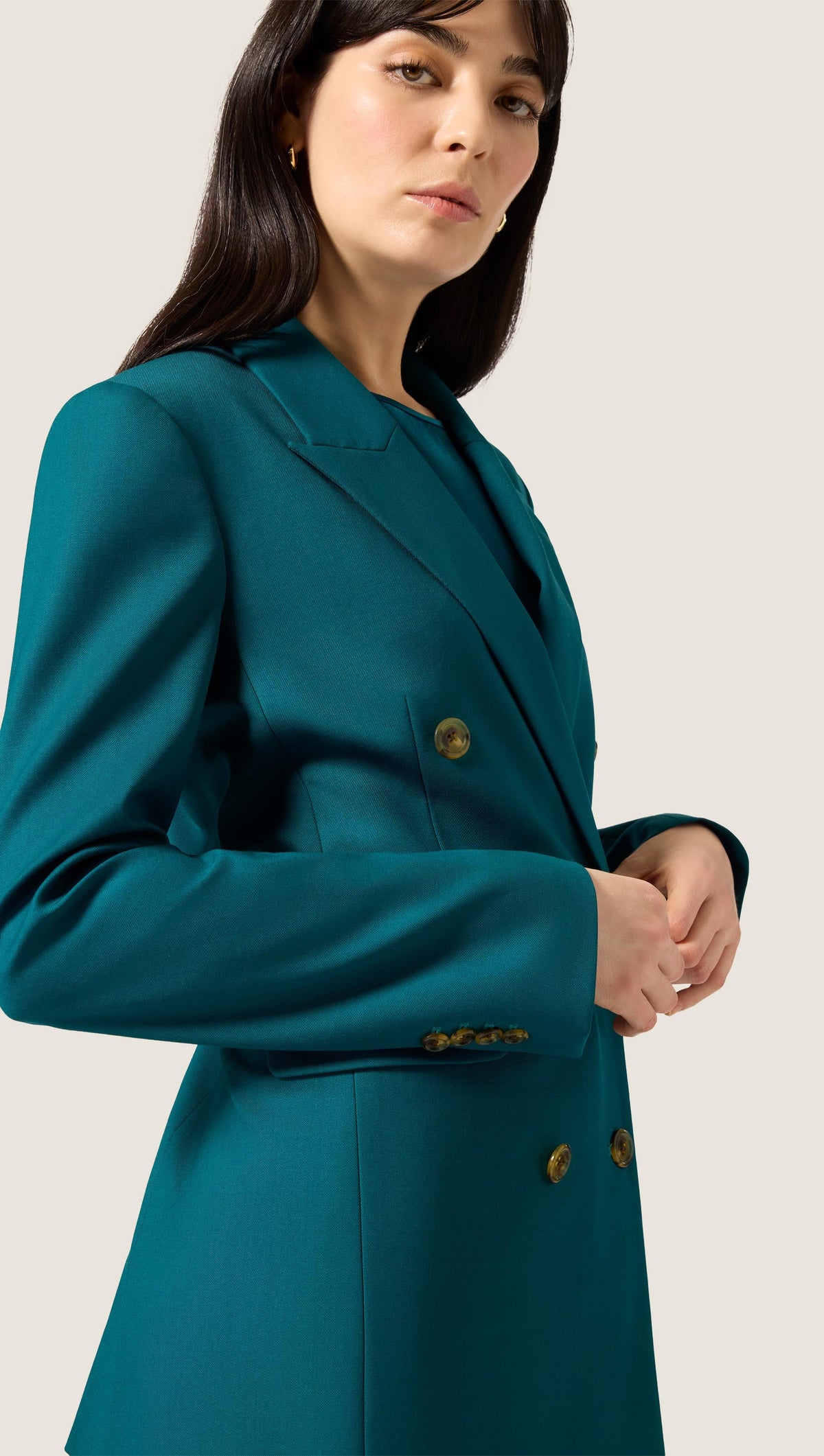 XAYWEAR Double-Breasted Blazer in Seasonless Wool | Deep Teal