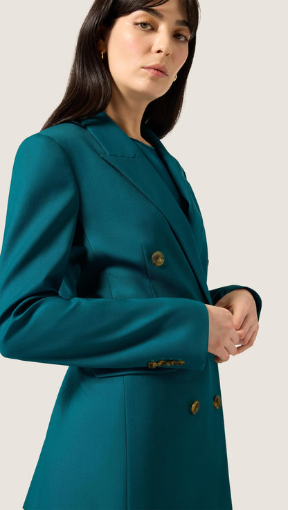 XAYWEAR Double-Breasted Blazer in Seasonless Wool | Deep Teal