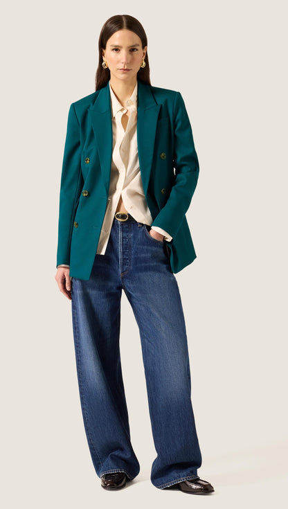XAYWEAR Double-Breasted Blazer in Seasonless Wool | Deep Teal