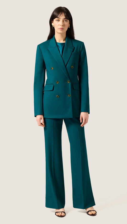 XAYWEAR Double-Breasted Blazer in Seasonless Wool | Deep Teal