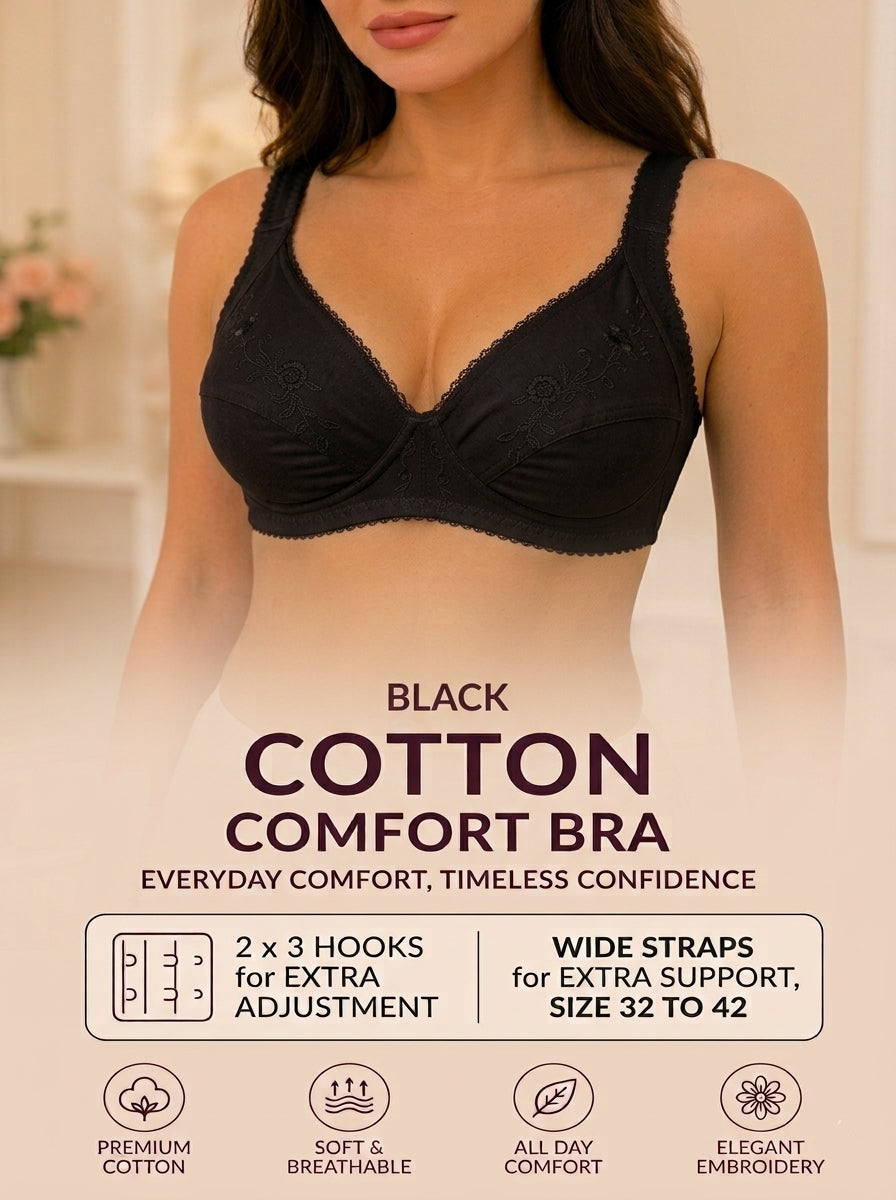 XAYWEAR Adjustable Hook Closure Embroidery Design Cotton Bra - PACK OF 3