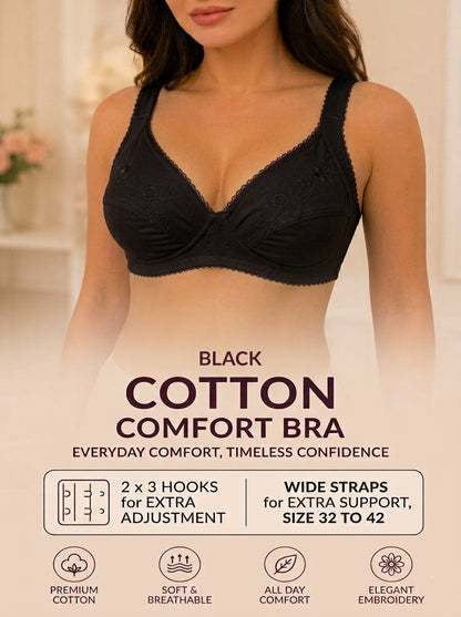 XAYWEAR Adjustable Hook Closure Embroidery Design Cotton Bra - PACK OF 3