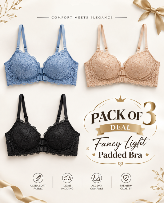 XAYWEAR Fancy Light Padded Bra - PACK OF 3