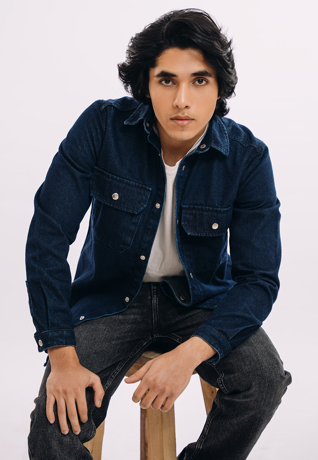 XAYWEAR Button Down Over Shirt - Dark Blue