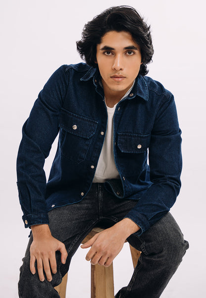XAYWEAR Button Down Over Shirt - Dark Blue