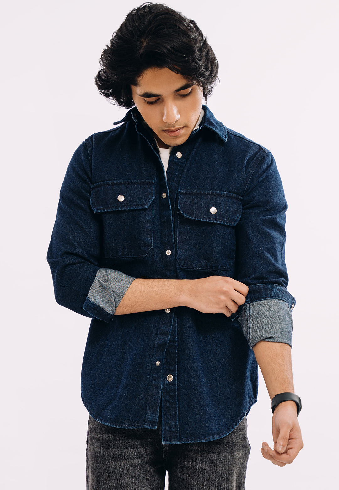 XAYWEAR Button Down Over Shirt - Dark Blue