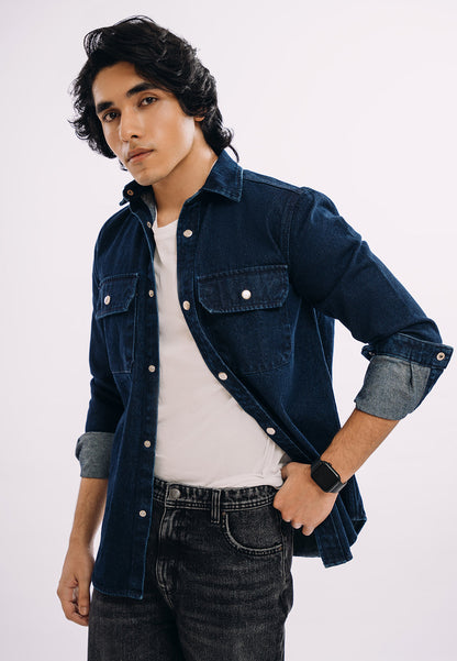 XAYWEAR Button Down Over Shirt - Dark Blue