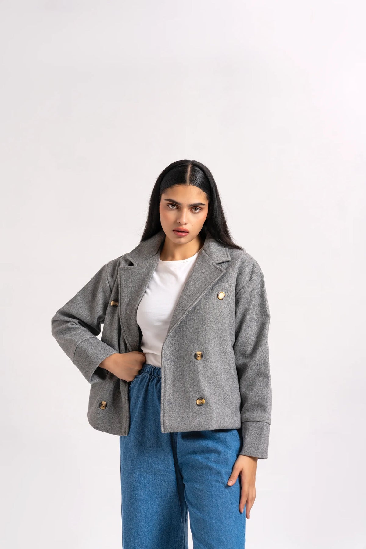 XAYWEAR Double Breasted Wool Jacket - Grey Melange
