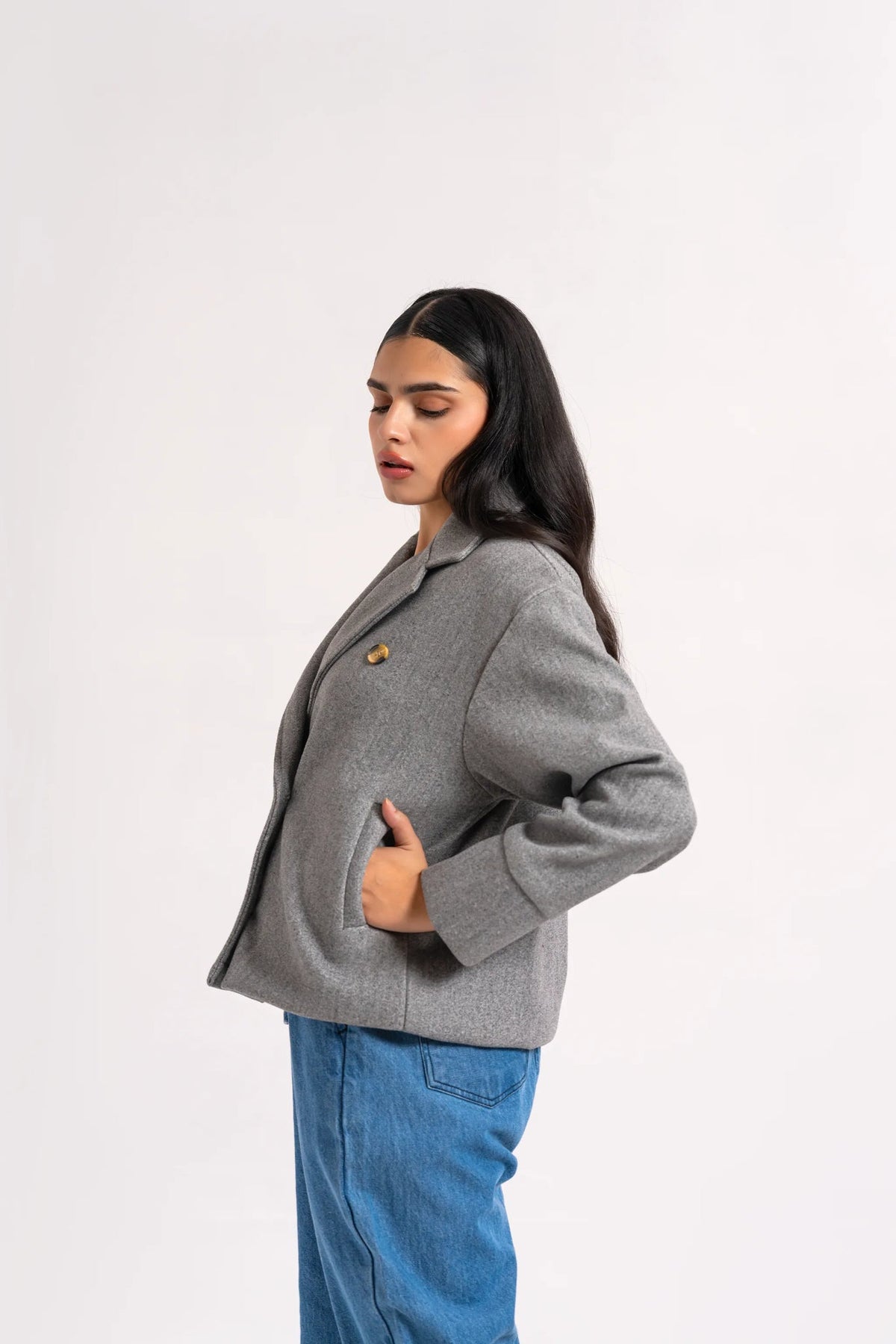 XAYWEAR Double Breasted Wool Jacket - Grey Melange