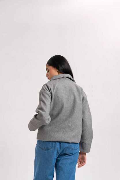 XAYWEAR Double Breasted Wool Jacket - Grey Melange