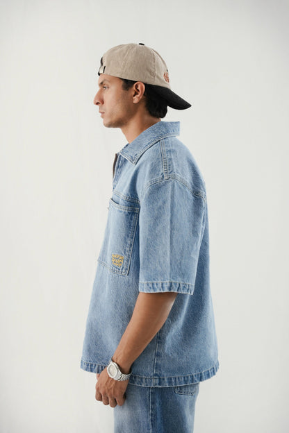 XAYWEAR Boxy Fit Denim Shirt - Washed Out Blue