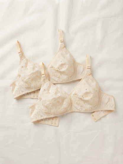 XAYWEAR Embroidery Bra - Comfortable Non-Padded Cotton Bra - PACK OF 3