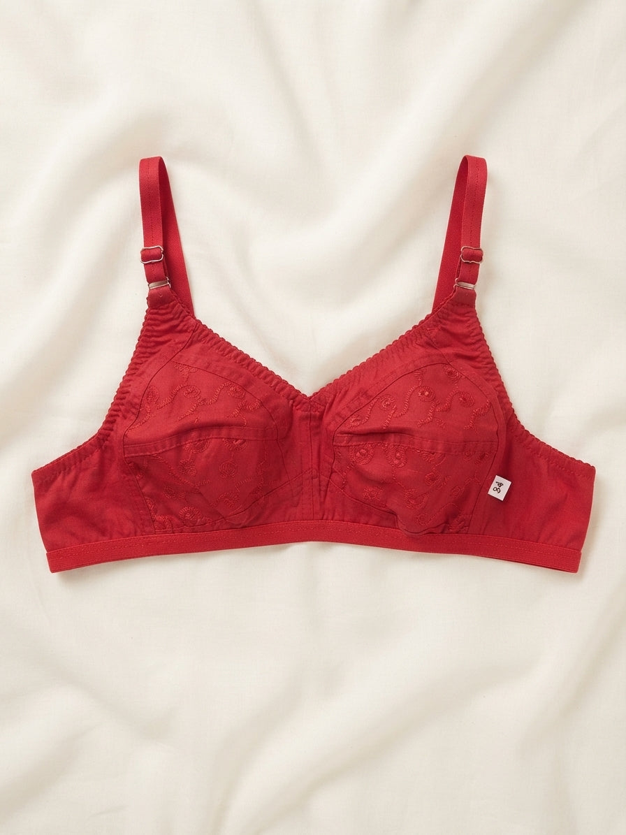 XAYWEAR Embroidery Bra - Comfortable Non-Padded Cotton Bra - PACK OF 3
