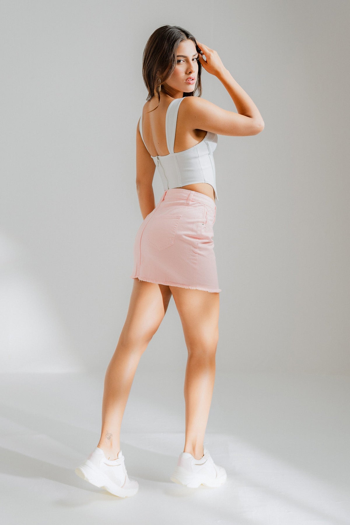 XAYWEAR Pink Mini Slim Fit Denim Skirt
