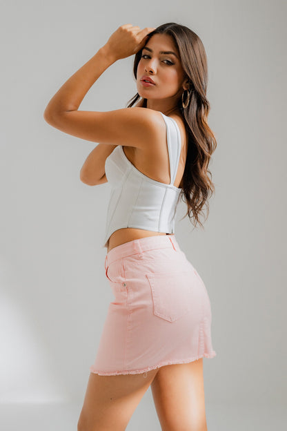 XAYWEAR Pink Mini Slim Fit Denim Skirt