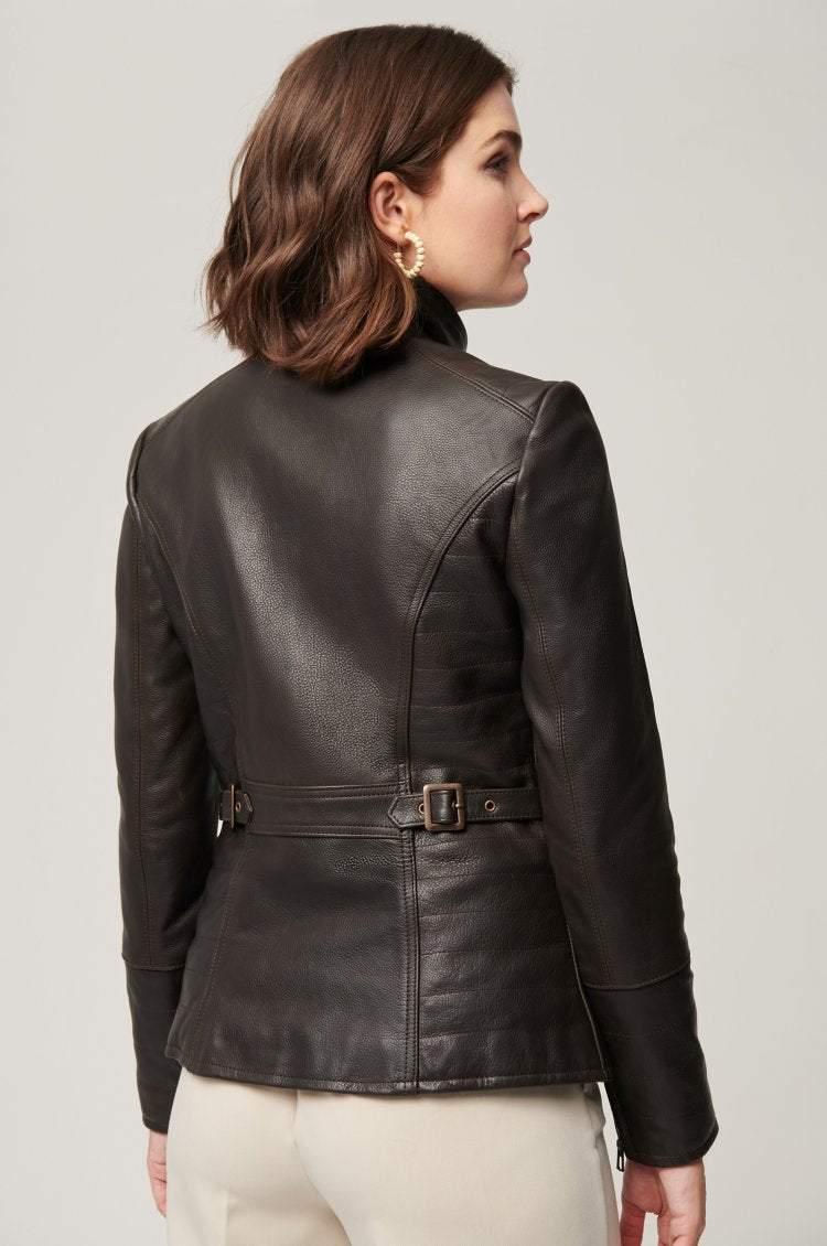 XAYWEAR Brown Zip-Up Jacket Women Stylish Leather Design - XAYWEAR