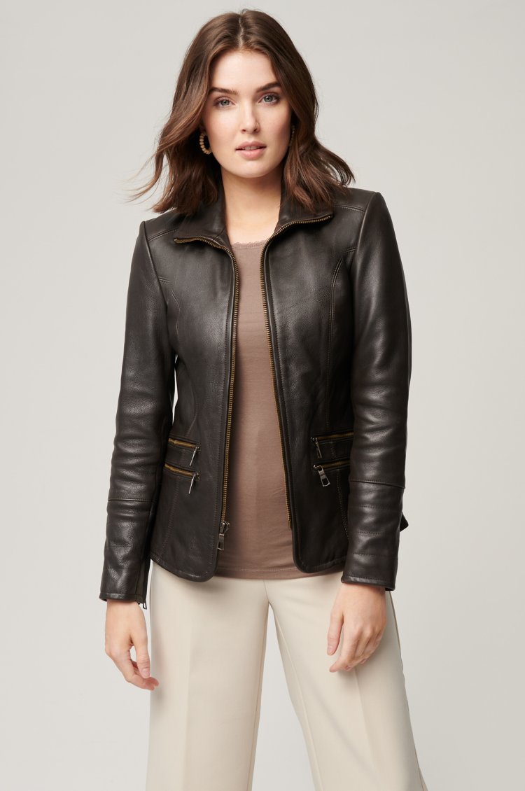 XAYWEAR Brown Zip-Up Jacket Women Stylish Leather Design - XAYWEAR