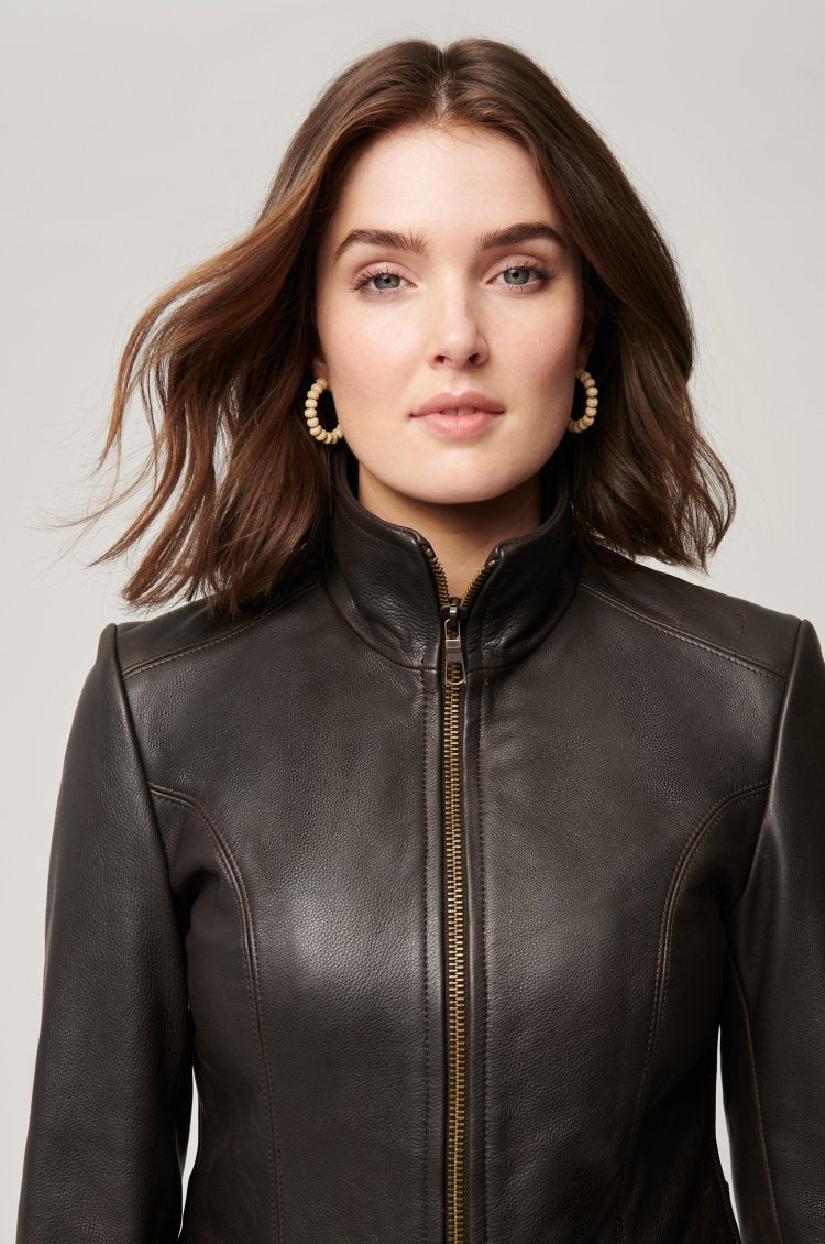 XAYWEAR Brown Zip-Up Jacket Women Stylish Leather Design - XAYWEAR