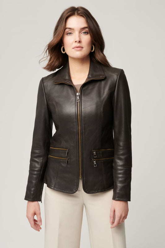 XAYWEAR Brown Zip-Up Jacket Women Stylish Leather Design - XAYWEAR