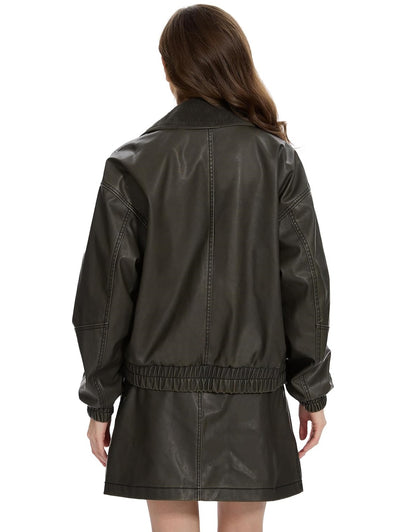 XAYWEAR Women's Faux Leather Bomber Jacket - XAYWEAR