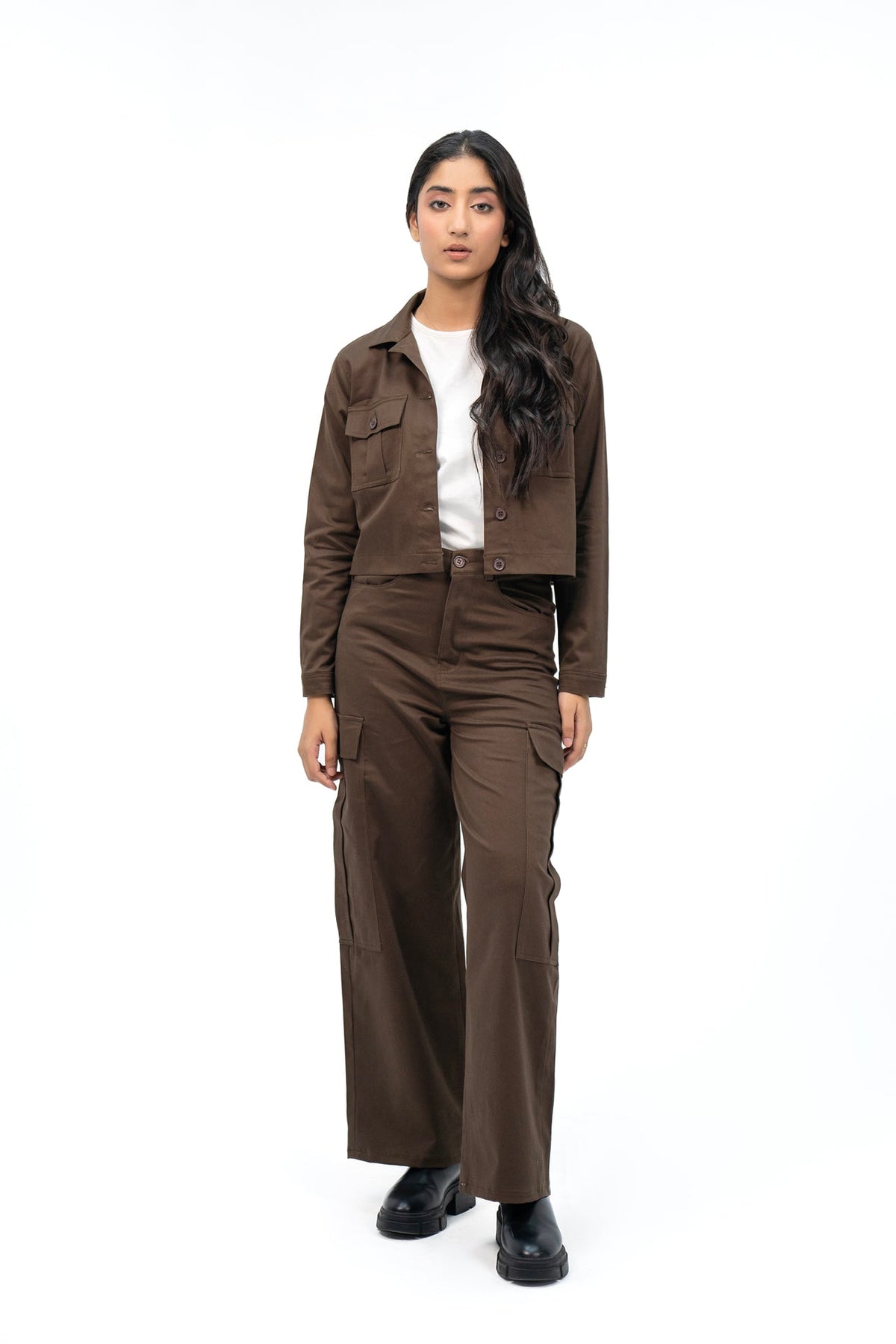 XAYWEAR Cropped Cotton Twill Jacket - Chocolate Brown